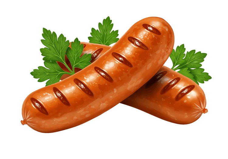 Grilled sausages with parsley garnish.
