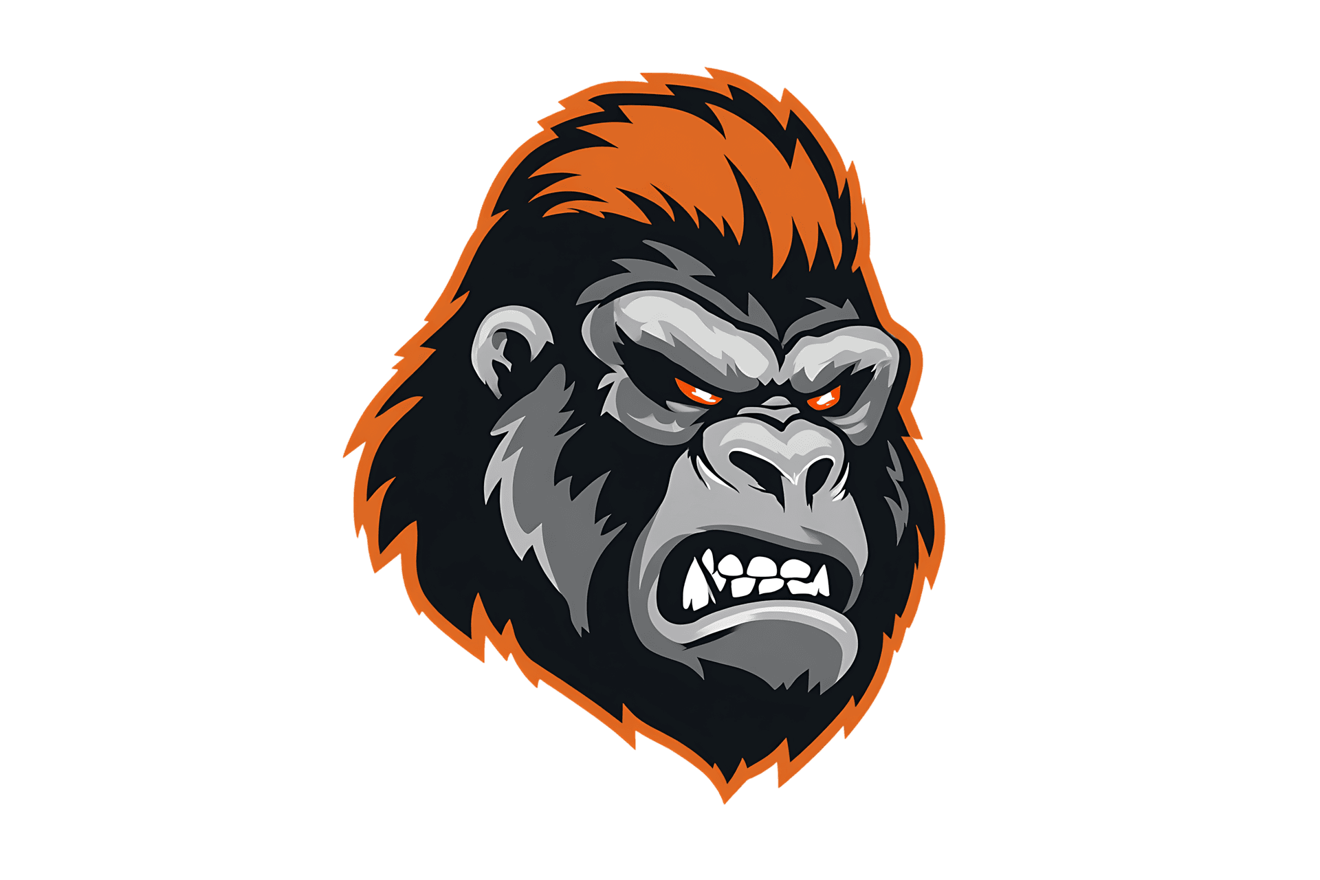 Cartoon style angry gorilla head with orange mane