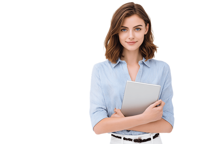 Confident young businesswoman holding tablet