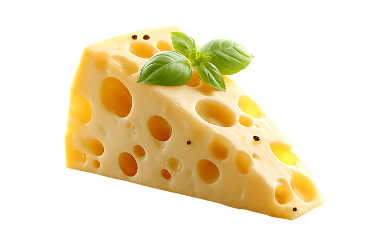 A wedge of Swiss cheese with basil306.