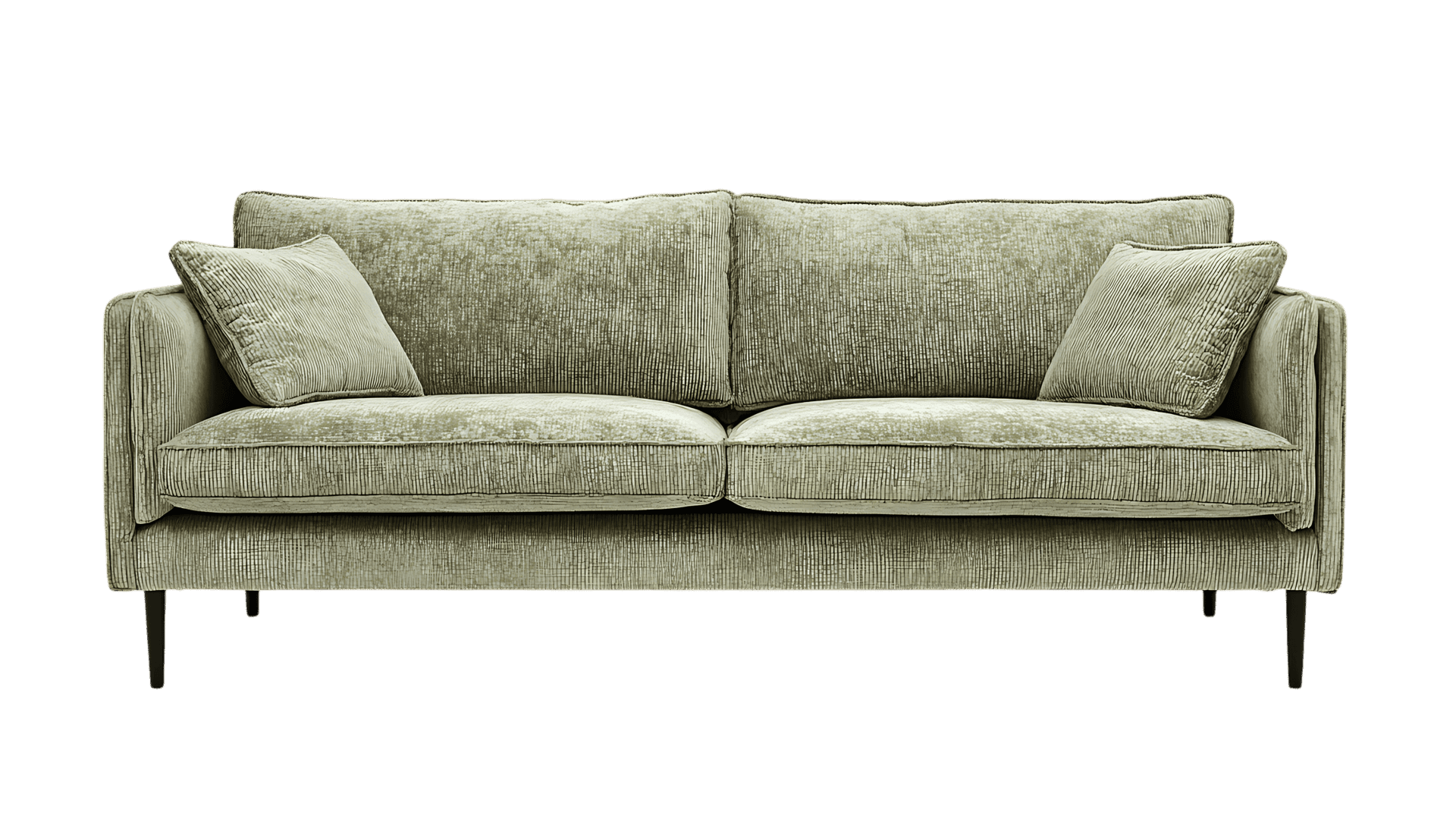Elegant sage green sofa with plush cushions
