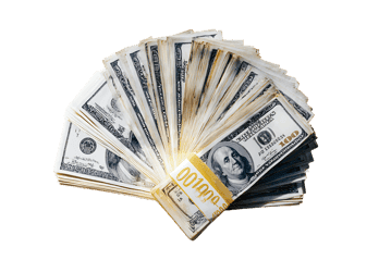 A fanned out stack of US 100 dollar bills. Wealth, finance, success concept.