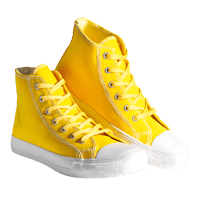 Pair of vibrant yellow canvas high top sneakers