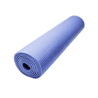 Close up of a rolled up light blue yoga or exercise mat