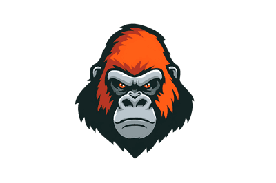 Stylized orangutan head illustration with vibrant orange fur and fierce expression, suitable for team mascot