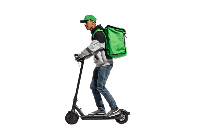 Delivery person riding an electric scooter583.