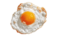 Top view of a fried egg with a runny yolk.