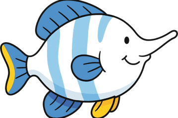 Cartoon fish illustration with blue and yellow details