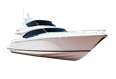 Modern white motor yacht on transparent background