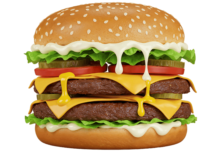 Juicy double cheeseburger with melted cheese and sauce
