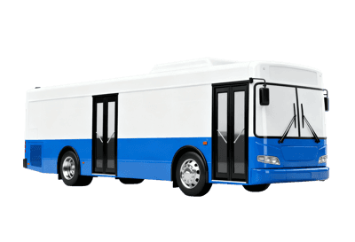 Blue and white city bus for public transportation and travel