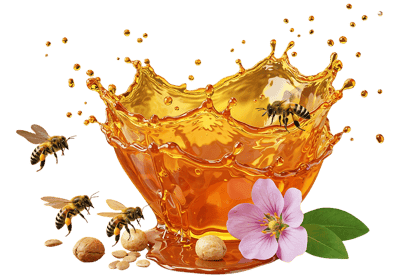 Honey splash with bees and flower421