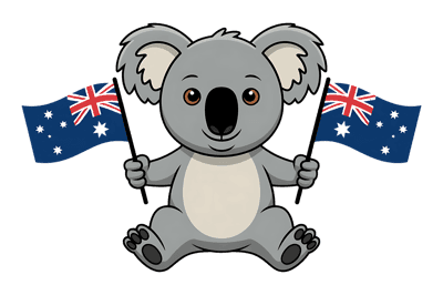 Cartoon koala holding australian flags