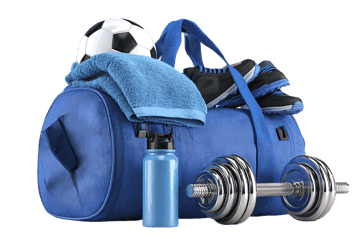 Gym bag with sports equipment