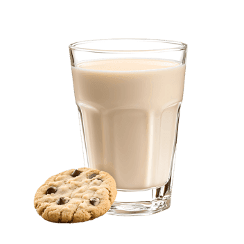 Glass of milk and chocolate chip cookie.