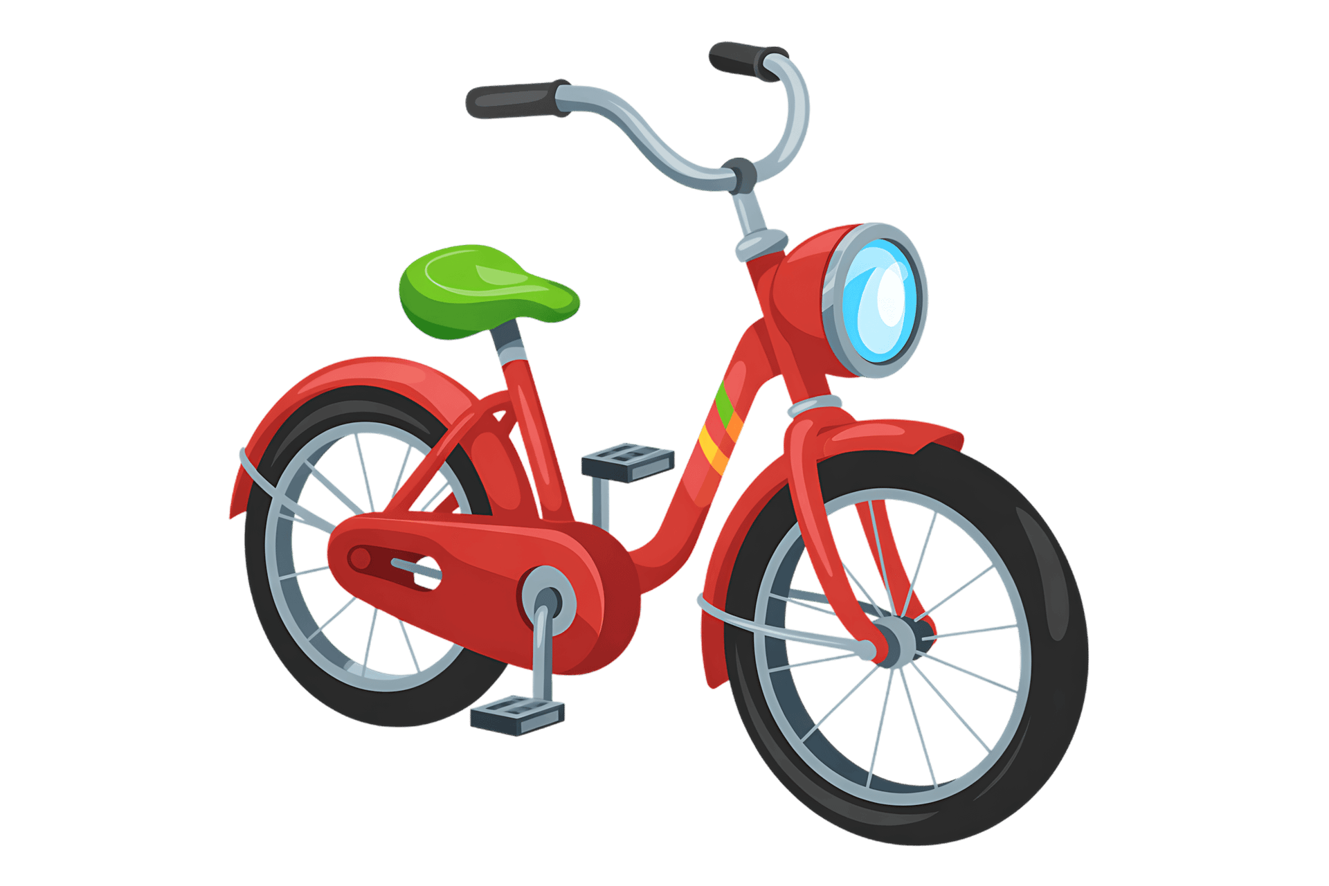 Red bicycle with green seat and headlight illustration