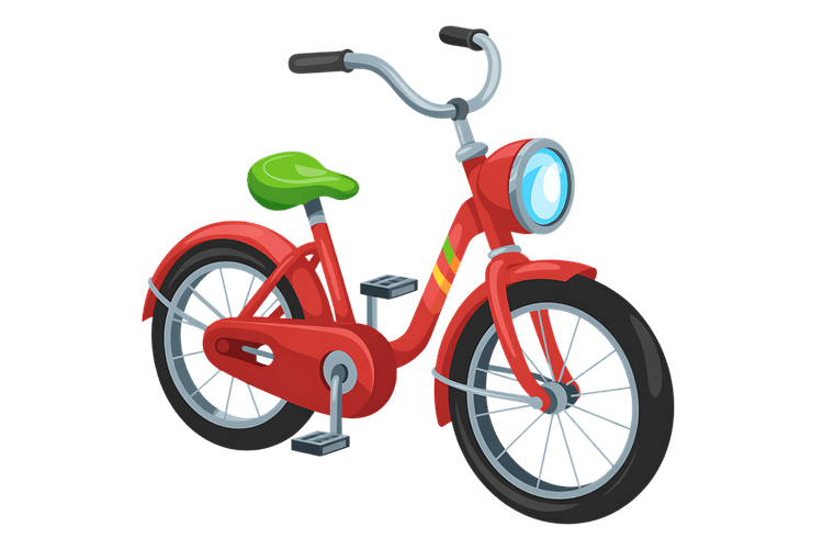 Red bicycle with green seat and headlight illustration