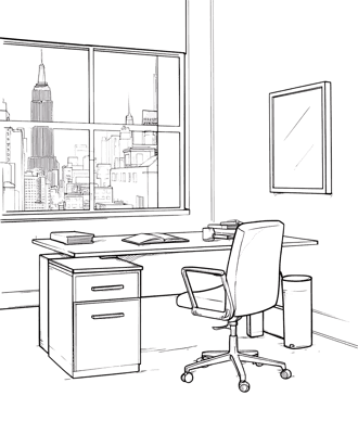Sketch of a stylish and functional workspace