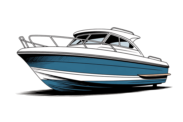 Illustration of a motorboat on transparent background