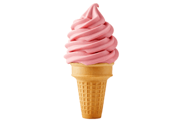 Pink strawberry soft serve ice cream cone