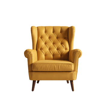 Stylish mustard yellow wingback armchair with button tufting