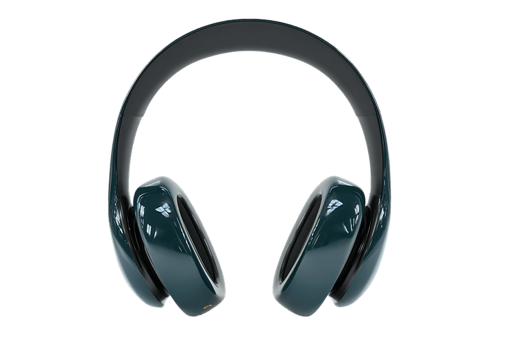 Dark green headphones on black background