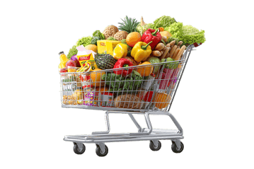 Full shopping cart with groceries811.