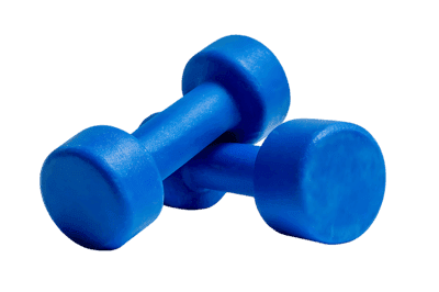 Pair of blue dumbbells isolated on black. Fitness, workout.