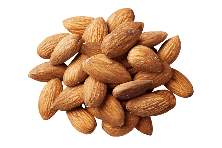 Close up of a pile of almonds, healthy snack.