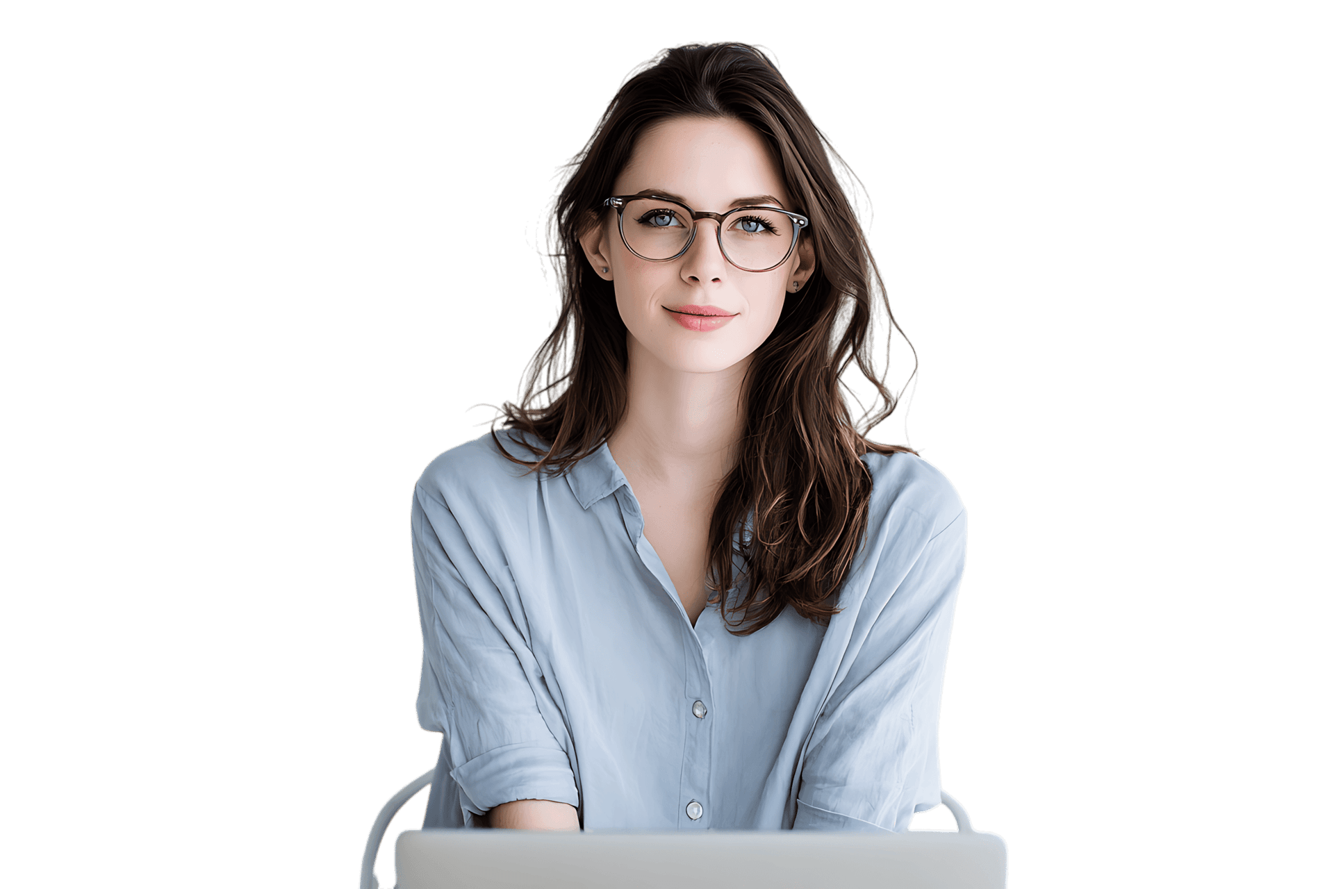 Portrait of a young woman wearing glasses.