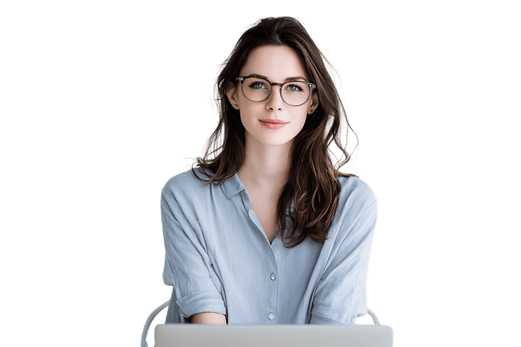 Portrait of a young woman wearing glasses.