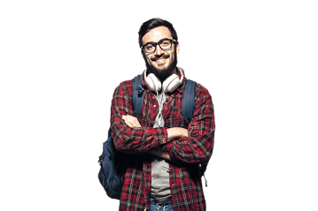 Smiling young man with backpack and headphones