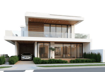 Modern two story house with car in the garage