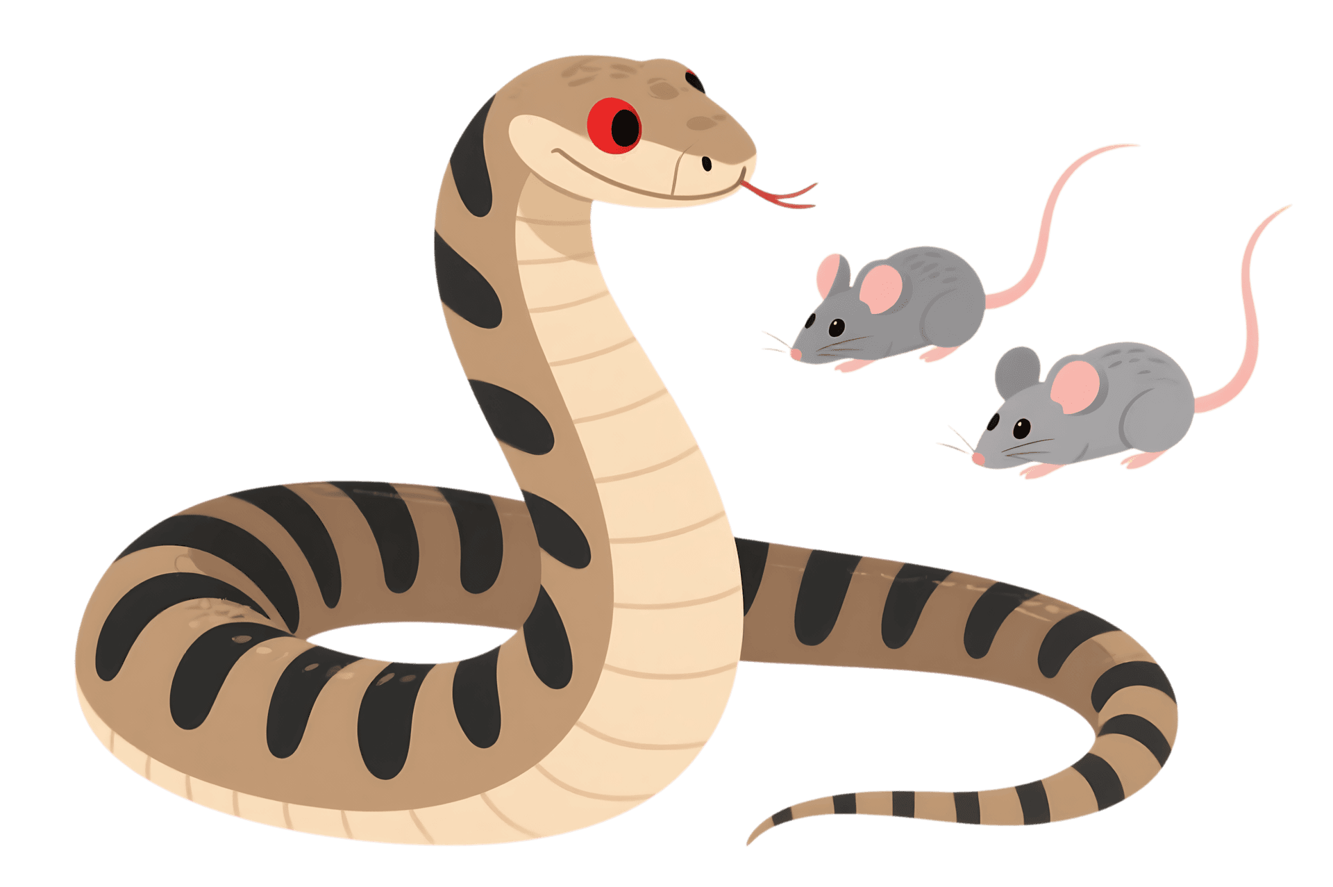 Cartoon snake hunting mice. Animal illustration for kids
