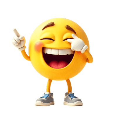 Laughing emoji with hands and shoes pointing up