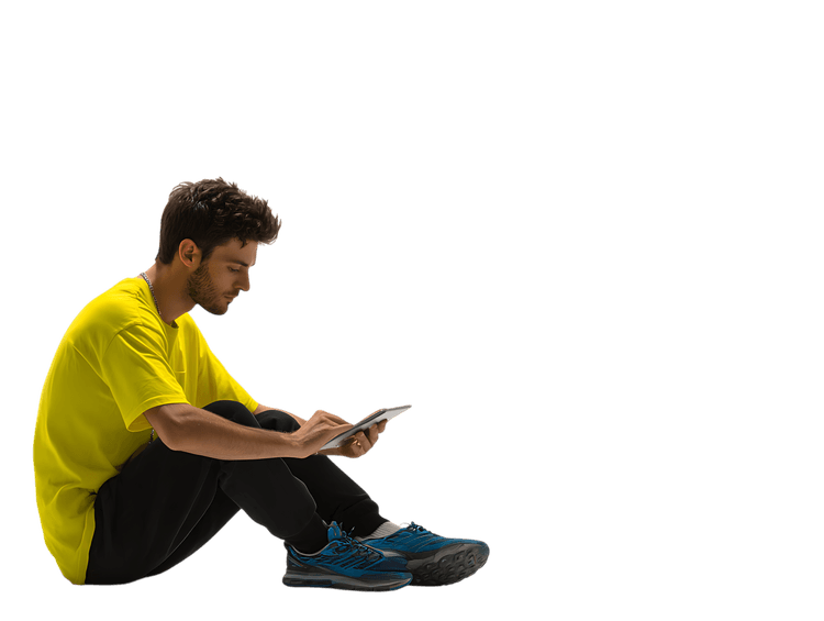 Man using tablet, focused on technology and modern lifestyle.