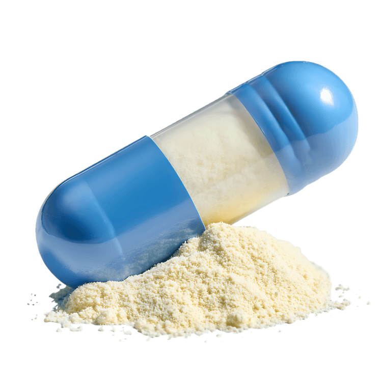 Close-up of a capsule spilling powder