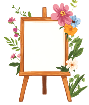Blank canvas with flowers on easel