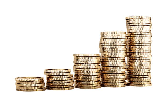 Stacks of gold coins growing.