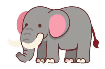 Cartoon elephant with tusks and pink ears