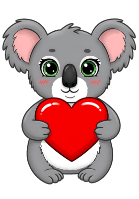 Cartoon koala holding a heart