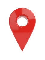 3D rendering of a bright red location pin or map marker icon isolated on white background
