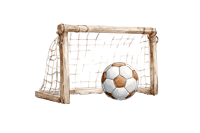 Illustration of a soccer ball in a goal net.