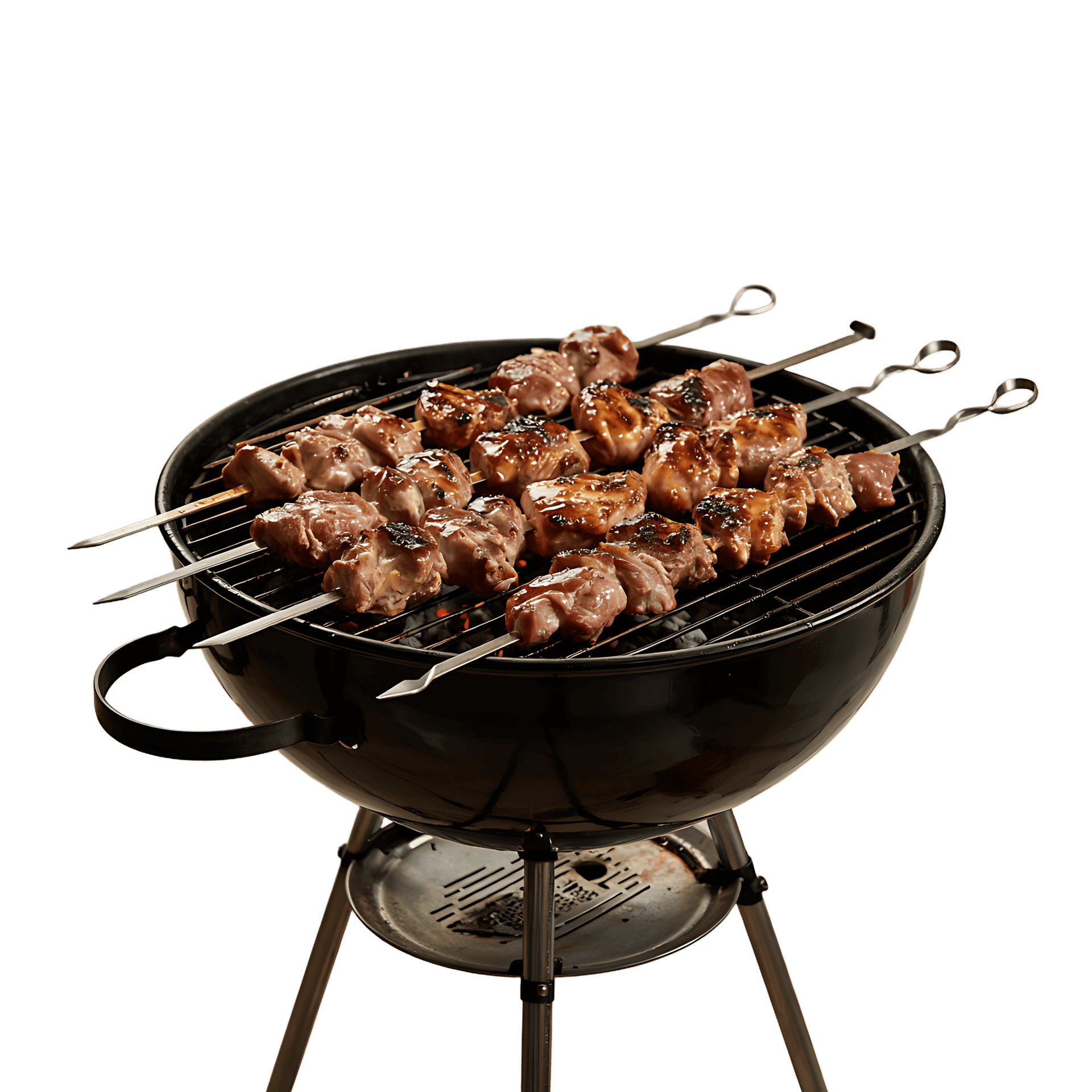 Grilled meat skewers on a barbecue.