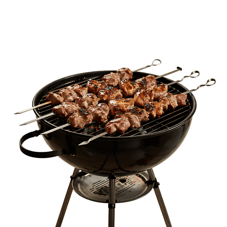 Grilled meat skewers on a barbecue.