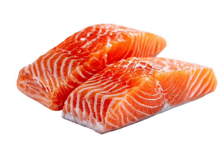 Two fresh salmon fillets, vacuum packed, ready for cooking.