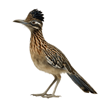 A Greater Roadrunner isolated on black background. Wildlife photography.