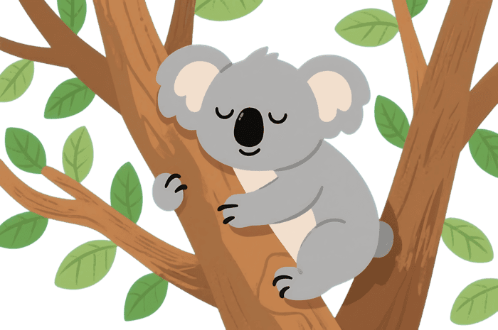 Cartoon koala bear sleeping on a tree