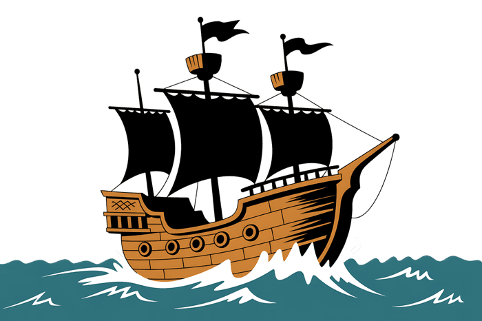 Illustration of a sailing ship on the water