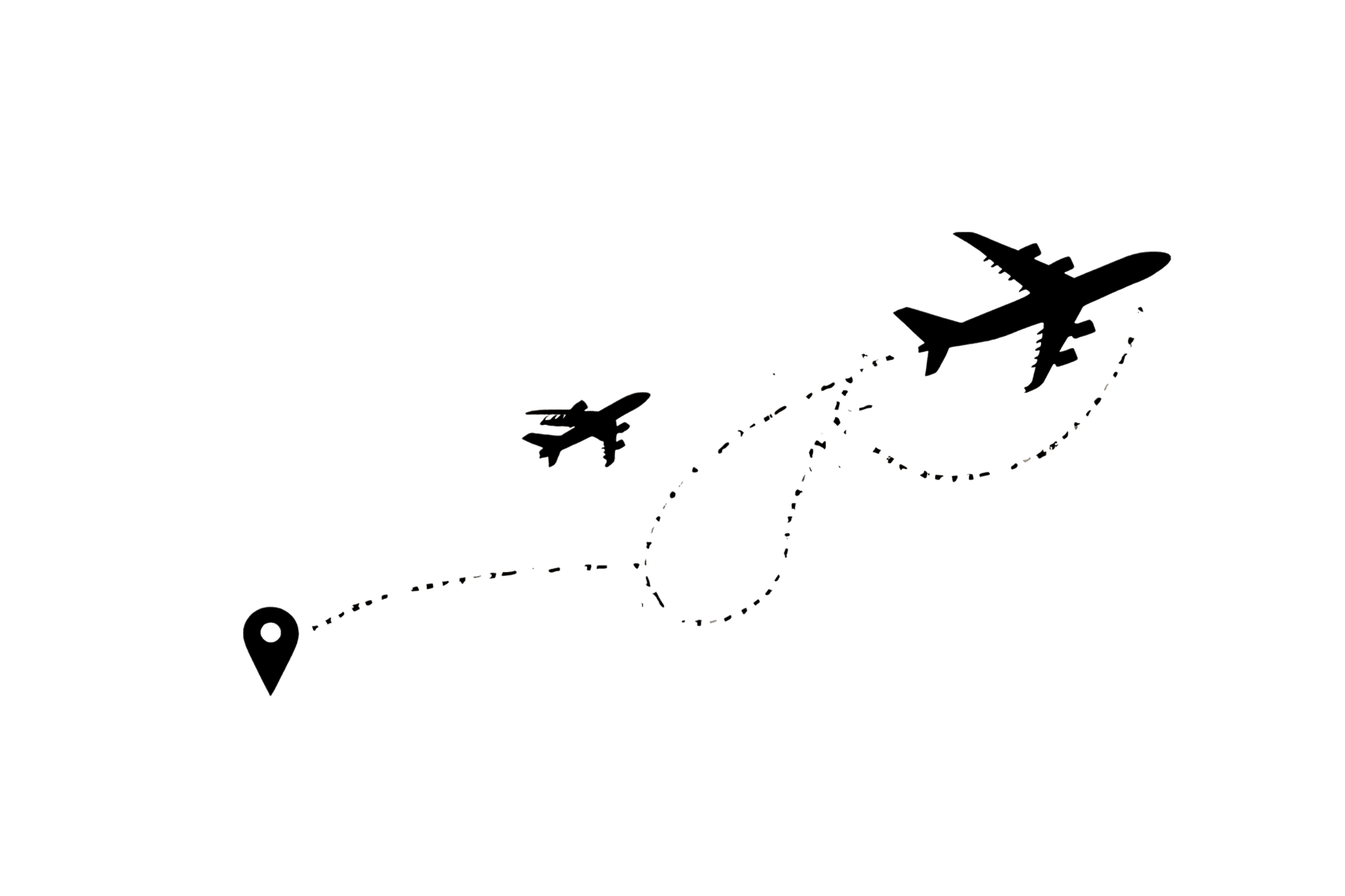 Abstract illustration of airplane flight path, travel and journey concept.